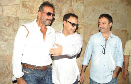 Sanjay Dutt along with Filmmakers Vidhu Vinod Chopra and Raju Hirani