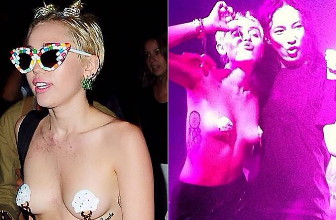 Miley Cyrus parties topless at Alexander Wang New York 