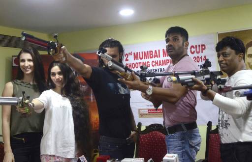 Cast of Desi Kattey at Mumbai Mayor Cup Shooting Competition