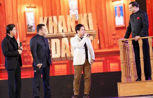 Shah Rukh Khan, Salman Khan and Aamir Khan with Rajat Sharma