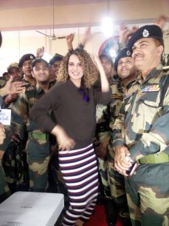 Kangana Ranaut interacts with jawans at an Army camp 